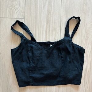 a new day Black Linen Cropped Tank